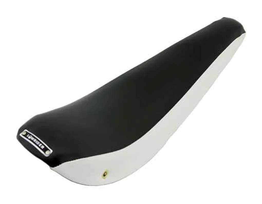 20" Banana Saddle Vinyl Black/White. bicycle part, lowrider bike seat, lowrider bicycle seat, chopper bike seat, lowrider part
