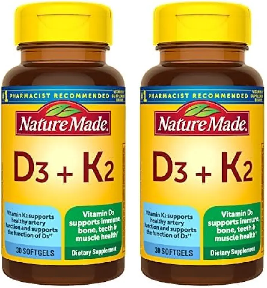 Nature Made Vitamin D3 K2, 5000 IU (125 mcg) Vitamin D, Dietary Supplement for Bone, Teeth, Muscle and Immune Health Support, 30 Softgels