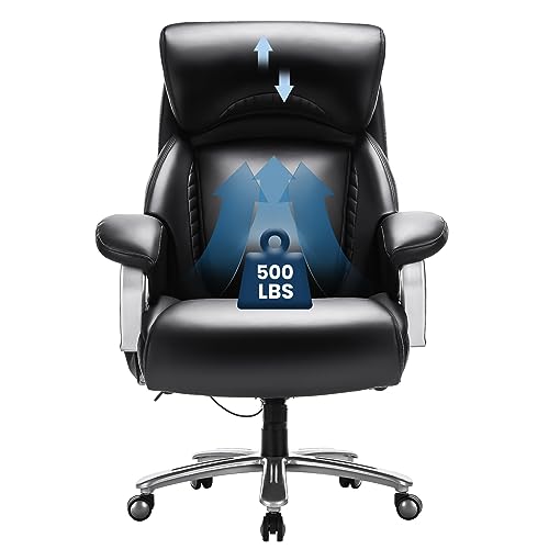 COLAMY Big and Tall Office Chair 500lbs-Heavy Duty Leather Computer Executive Desk Chair with Wide Seat, Adjustable headrest, Lumbar Support-Black