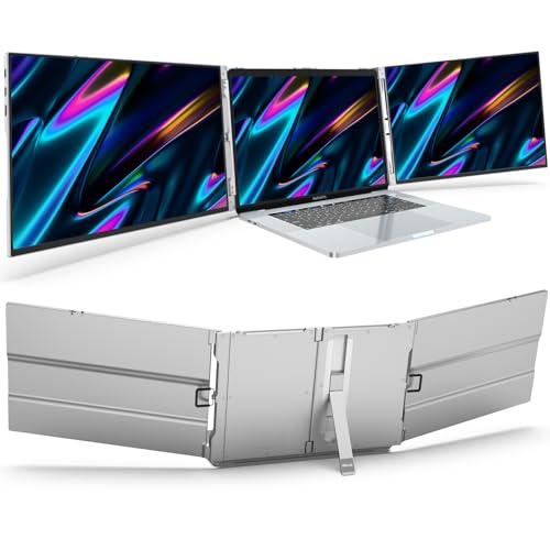 Oiiwak 16inch Triple Portable Monitor for Laptop, Aluminum Alloy 1200P Tri-Screen Monitor Extender with HDMI & USB-C Ports