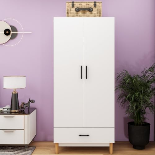Wooden Armoire Wardrobe Closet, 2 Door 2 Drawers Tall Cabinet Closet for Large Capacity