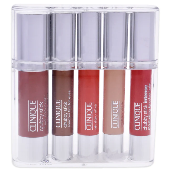 Clinique Chubby Sticks For Cheeks, Eyes & Lips Set by Clinique for Women - 5 Pc Set 0.10oz Chubby Stick Shadow Tint For Eyes - Bountiful Beige (01)
