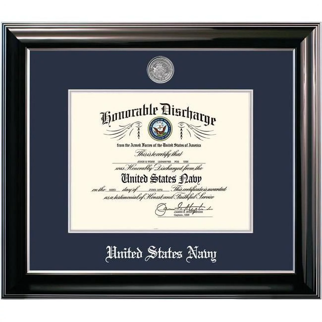 Campus Images  8.5 x 11 in. Patriot Frames Navy Discharge Classic Black Frame with Silver Medallion - Curated Treasures Market