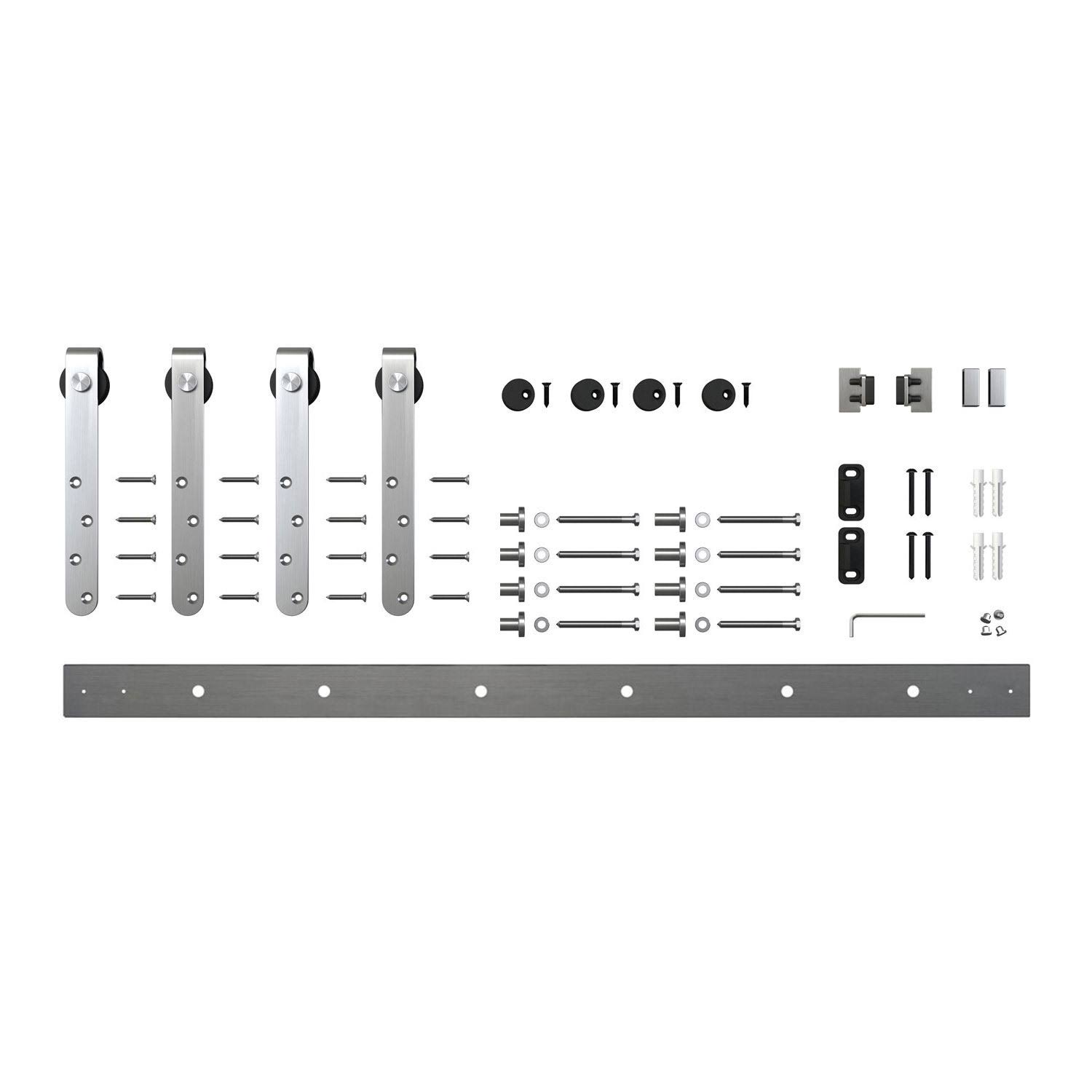 Solid Steel Mini Sliding Standard Double Barn Door Hardware Kit American Pro Decor Finish: Stainless Steel, Track Length: 60 in.