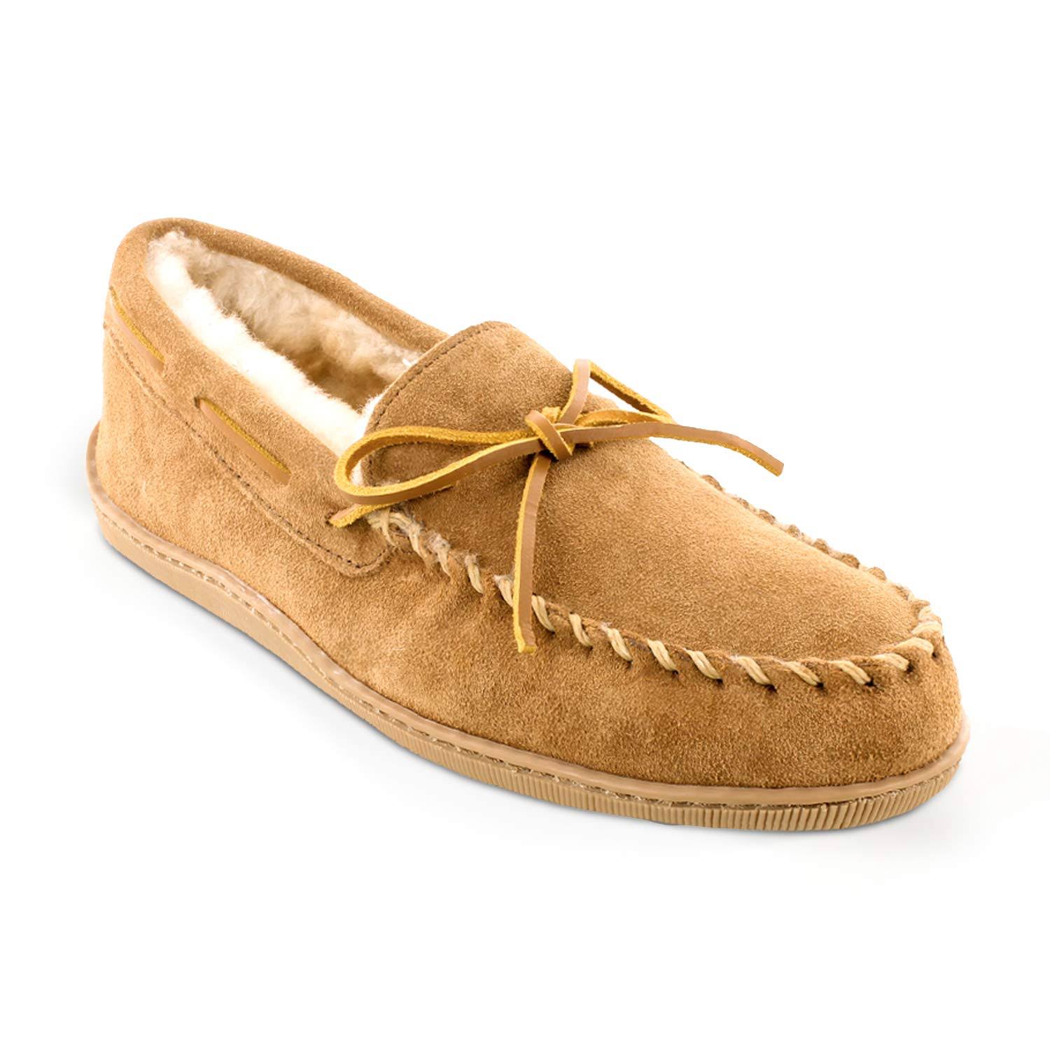 Minnetonka Sheepskin Hardsole Moccasin 12 Men&s Tan