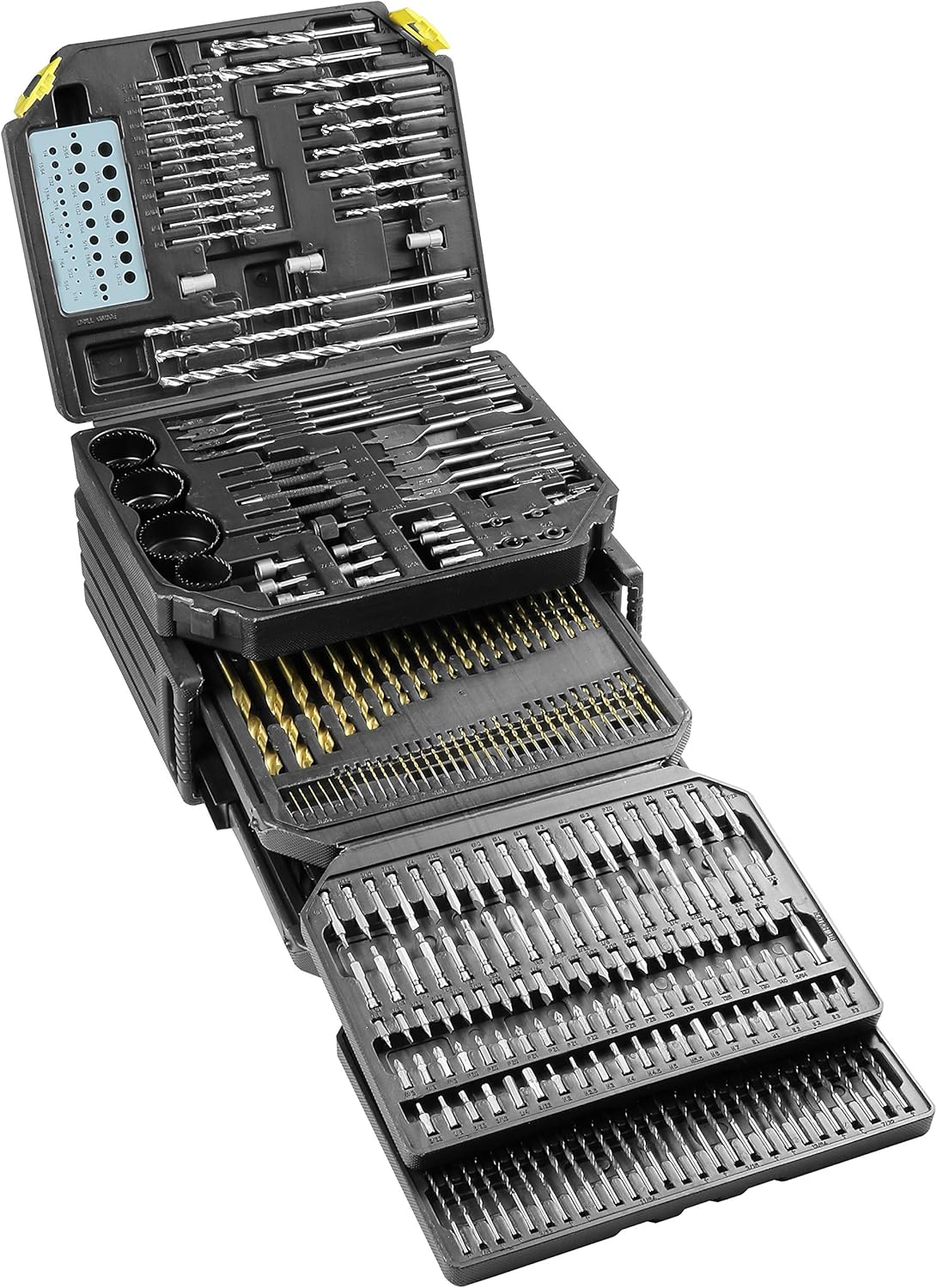 K Tool International Drill Bit Set Portable Tool Storage 326 Piece Set Drill Accessories with Case, Folding Trays, Portable Carrying Case