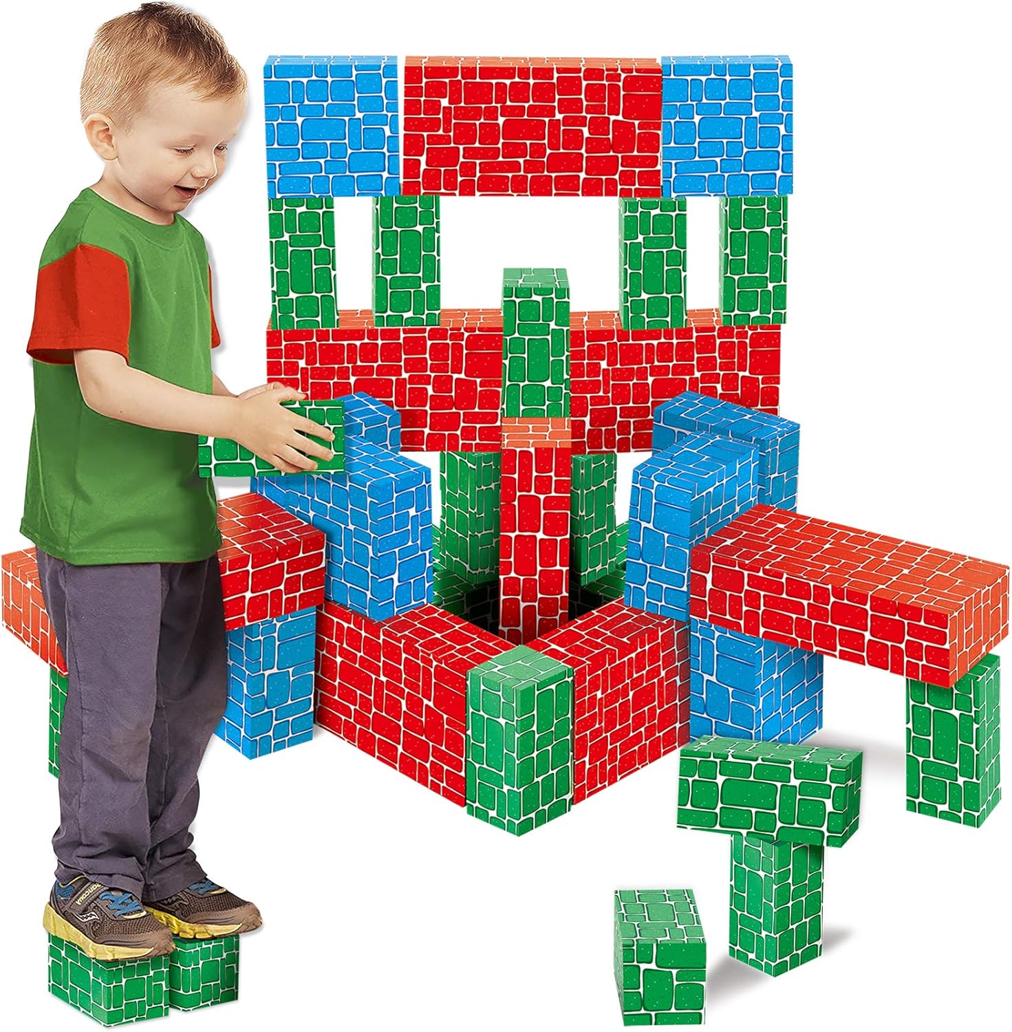 Cardboard Building Block, Exercise N Play 40pcs Extra-Thick Jumbo Giant Building Blocks in 3 Sizes for Kids