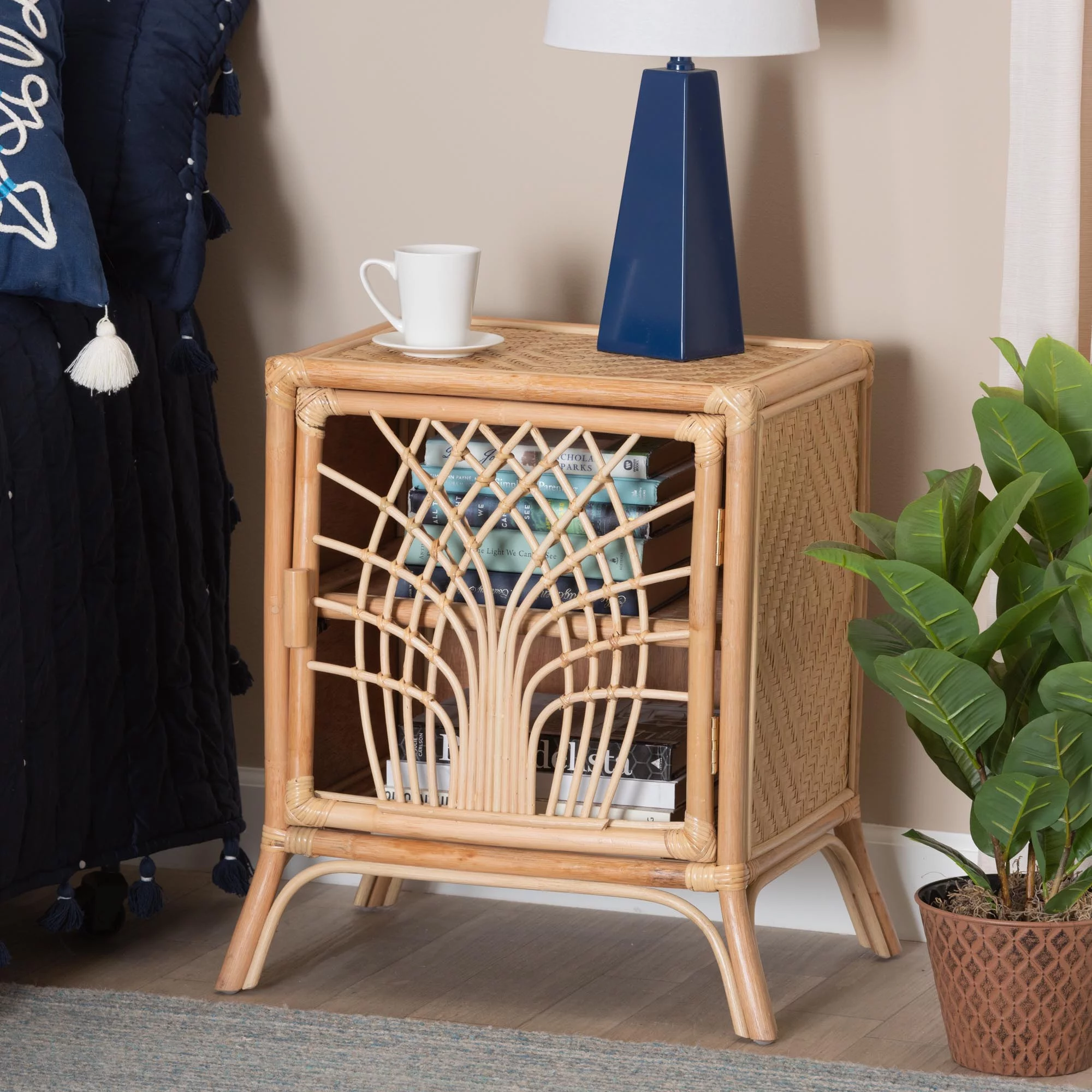 bali & pari Danna Modern Bohemian Natural Brown Rattan Nightstand