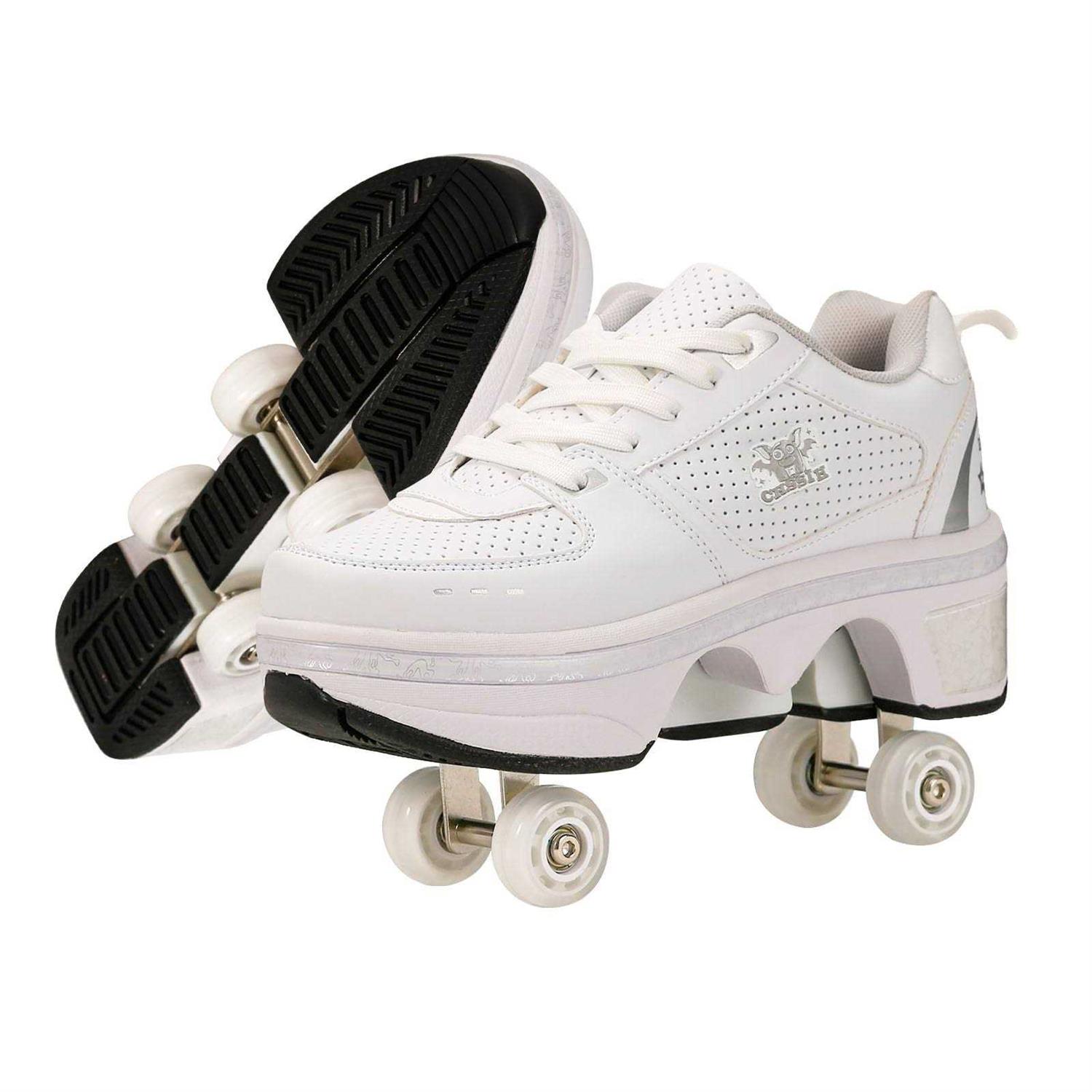CHSSIH Roller Skates for Women Outdoor,Parkour Shoes with Wheels for Girls/Boys,Kick Rollers Shoes Retractable Adults/Kids,Quad Roller Skates Men