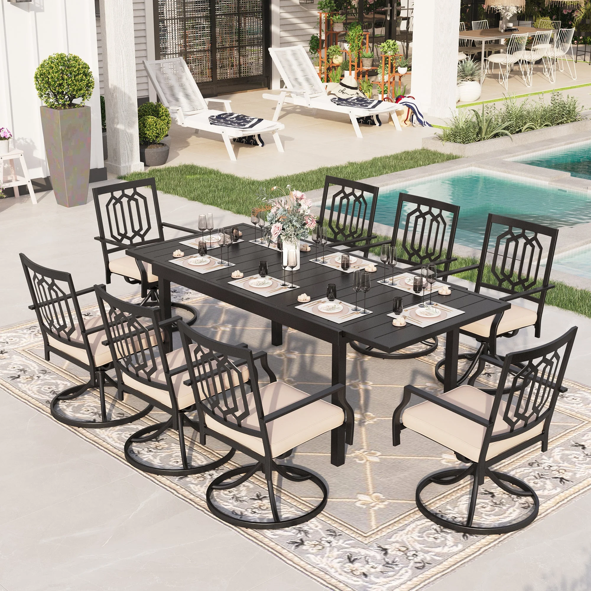 Sophia & William 8Pcs Outdoor Patio Dining Set Swivel Chairs and Extendable Table Set