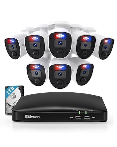 Swann Home DVR Security Camera System with 1TB HDD,8 Channel 8 Camera,1080p Video,Indoor or Outdoor Wired Surveillance CCTV,Color Night Vision