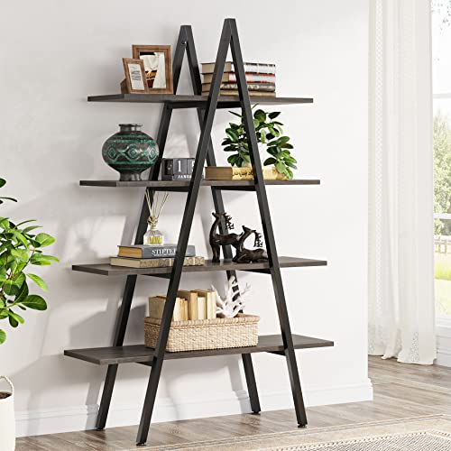 Tribesigns 4-Tier Bookshelf, A-Shaped Bookcase 4 Shelves Industrial Ladder Shelf Open Display Shelves Book Storage Organizer for Living Room