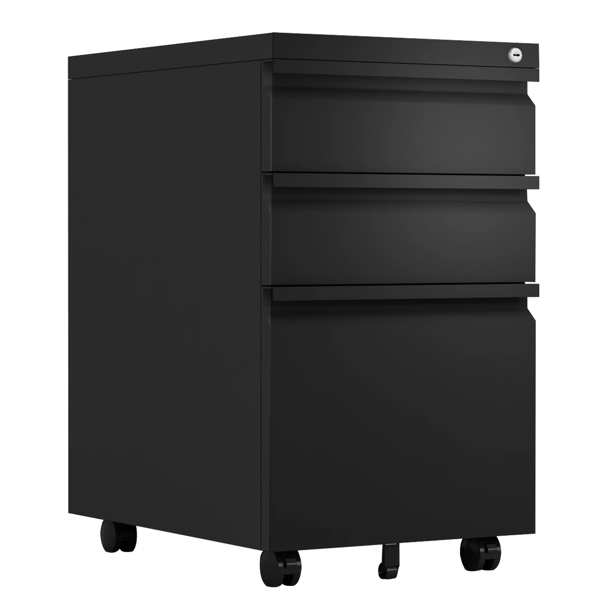 GangMei 3 Drawer Black Mobile File Cabinet with Lock, Under Desk Metal Movable Filing Cabinet, Fully Assembled