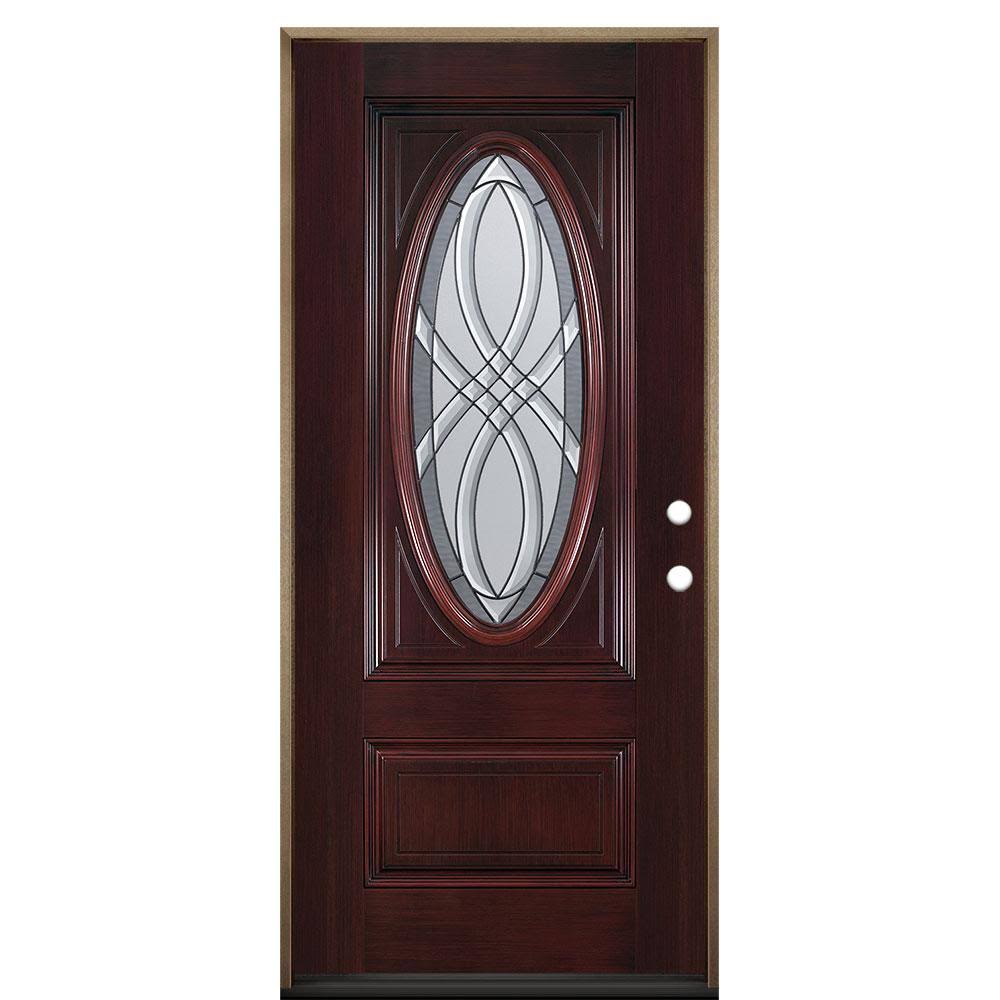Masonite 36 in. x 80 in. Everland Cianne Cherry Left-Hand Inswing 3/4 Oval Smooth Finished Fiberglass Prehung Front Exterior DOO