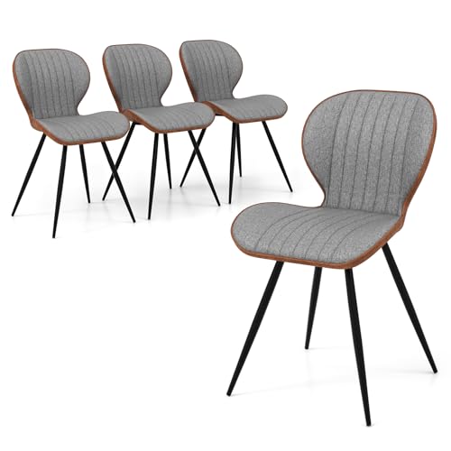 Giantex Upholstered Dining Chairs Set of 2, Modern Accent Chairs w/Curved Backrest, U-shaped Seat & Non-slip Foot Pad, Armless Leisure Chairs