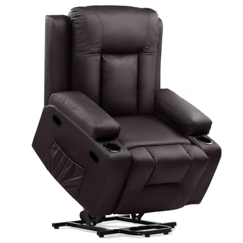 COMHOMA Power Lift Recliner Chair for Elderly and Adults Electric PU Leather Recliners Electric Sofa Chair with Massage & Heat, Cup Holders