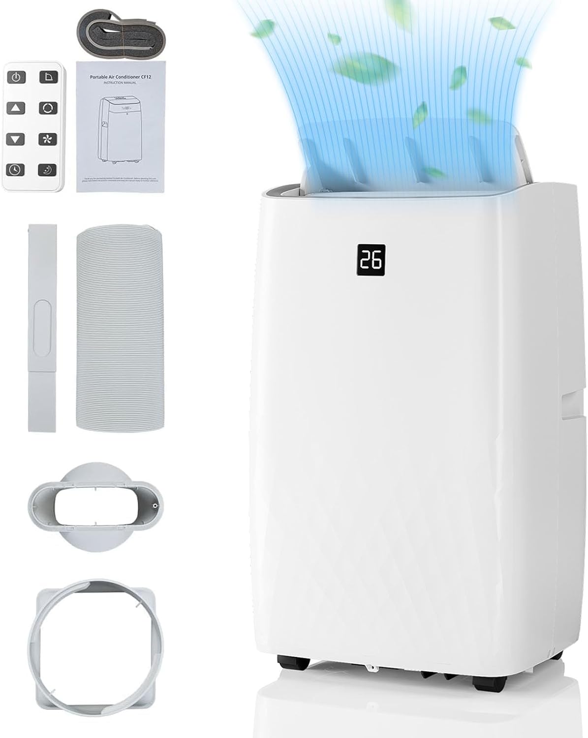 12000BTU Portable Air Conditioner, Portable AC Unit w/Remote Control, Energy-Efficient Cooling for 550 Sq.ft Space, 3In1 Cool/Fan/Dehumidify Modes