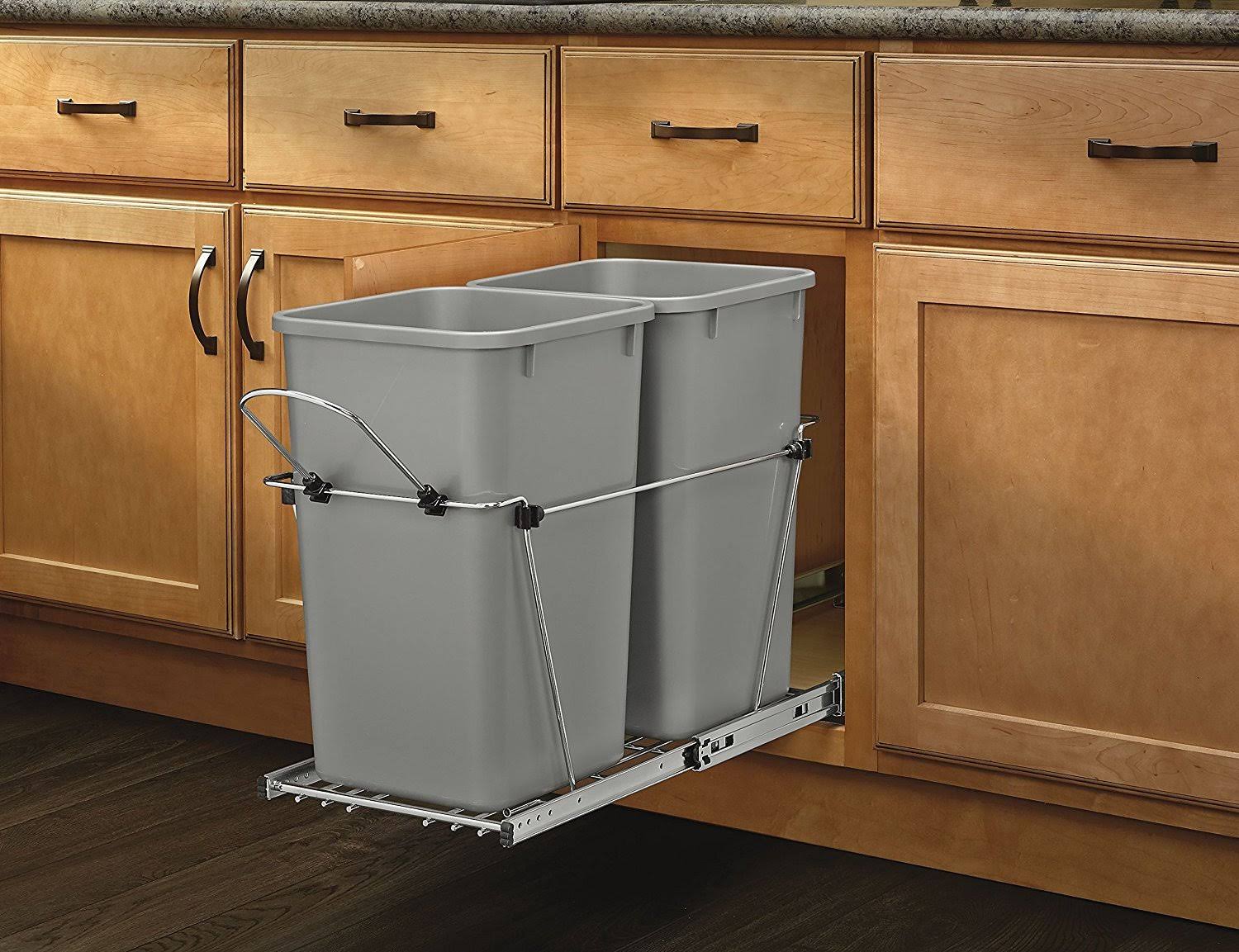 Rev-A-Shelf - RV-15KD-17C S - Double 27 qt. Pull-Out Silver and Chrome Waste