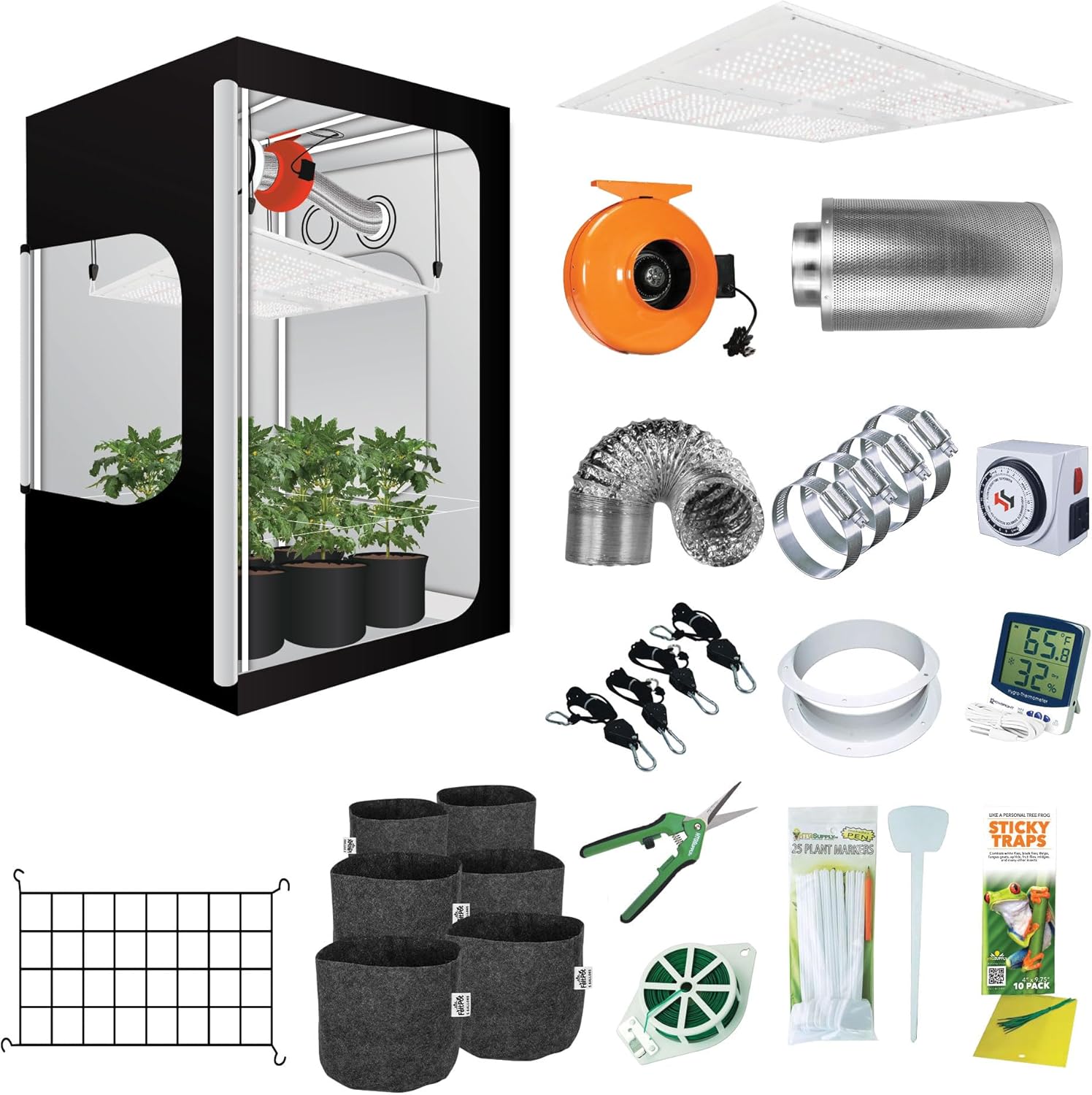5x5 Large Indoor Grow Tent Kit, Complete with GrowBright EC-4000 Full Spectrum LED Light, 6” Ventilation Kit and Additional Accessories