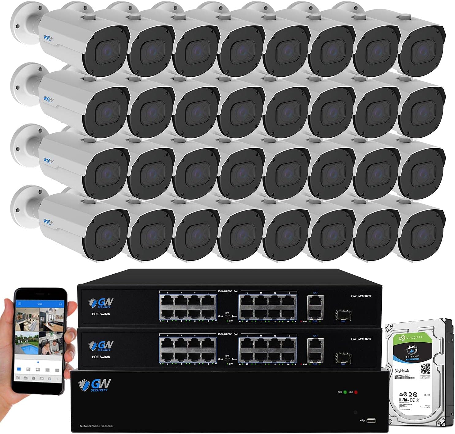 GW Security 32 Channel 8MP UltraHD 4K (3840x2160) Audio & Video Motorized Zoom Smart AI Home NVR Security System