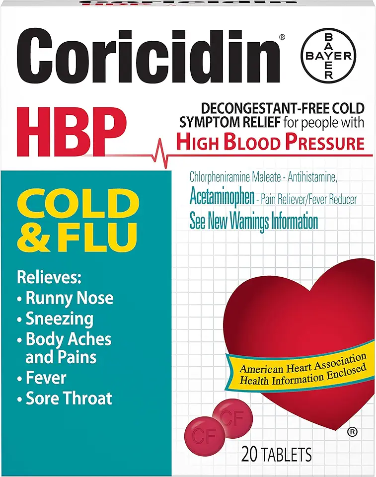 Coricidin HBP Cold & Flu Tablets, 20 ea (Pack of 6) - Kansas Nuitrition - HNZSDS