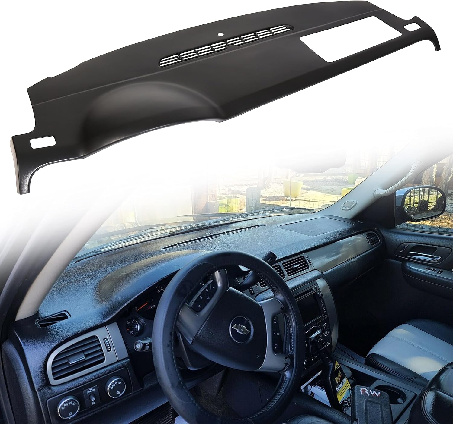 ECOTRIC Dash Board Cover Cap Black Compatible with 2007-2014 Avalanche Suburban Tahoe Yukon Molded Dash Panel Overlay W/O Dash Speaker