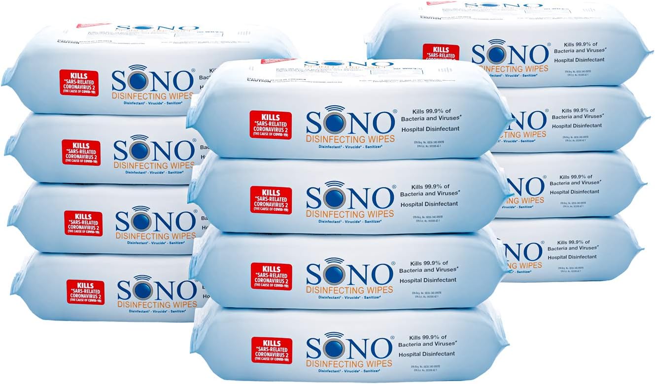 SONO Disinfecting Wipes - Medical-Grade, Alcohol-Free, No Bleach Disinfectant Wipes - Multi-Surface Antibacterial Cleaning Wipes for School, Home