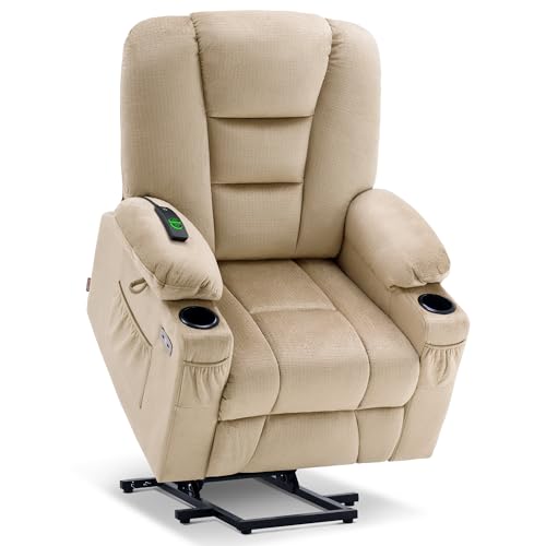 MCombo Small Power Lift Recliner Chair with Massage and Heat for Petite People, Cup Holders, USB Ports, Side Pockets, Fabric 7569 (Small-Regular
