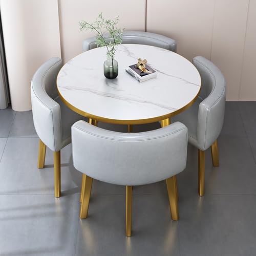 Round Kitchen Table and Chairs Set, Dining Room Table Set for 4, Modern Space-Saving Conference Table Set, Dining Table Set for Breakfast Nook