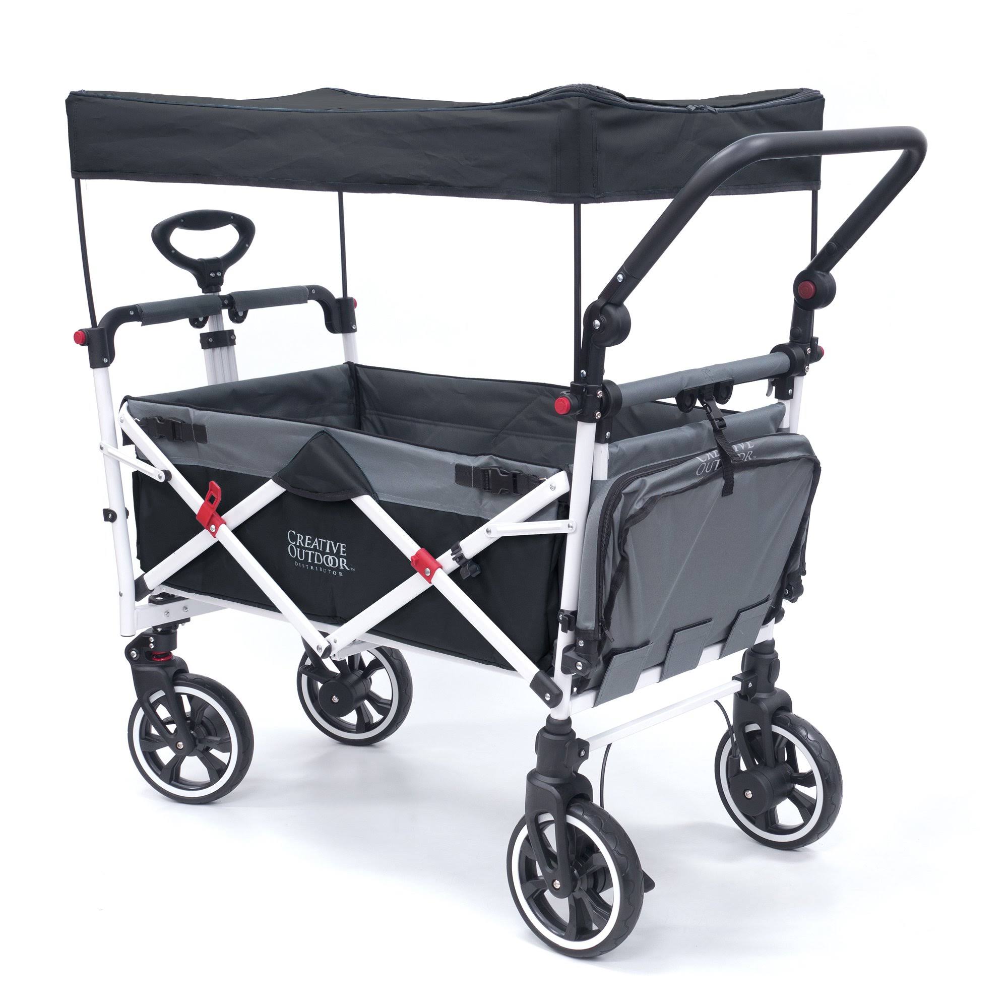 Push Pull Titanium Series Plus Folding Wagon Stroller with Canopy | Black Black/Gray / Assembly Required