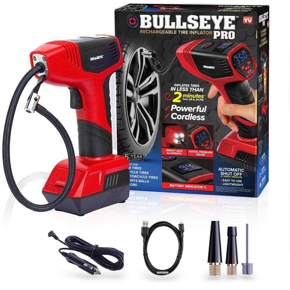 BULLSEYE Pro 150 PSI Cordless Handheld Rechargeable Tire Inflator with Digital Pressure Gauge and Battery Indicator - Sports Supplies Online Store