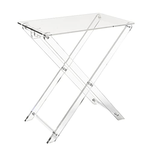 TV Tray with 2 Removable Trays Acrylic Folding Tray Table Two Tier Serving Tray Top Foldable Nightstand for Bedroom Kitchen Acrylic Modern Furniture
