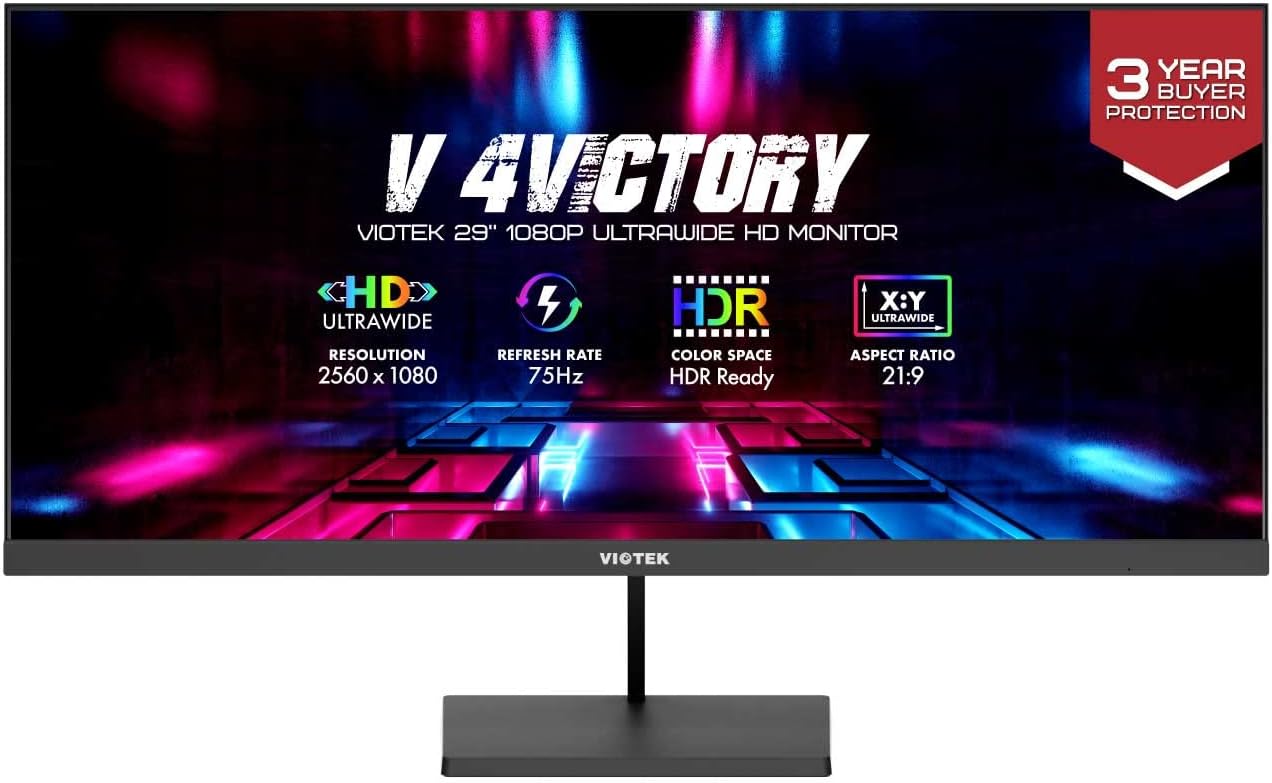VIOTEK NFI29CB 29-Inch Ultrawide 21:9 2560 x 1080p 75hz Gaming Monitor 122% (Pro-Rated) sRGB IPS FreeSync G-SYNC and HDR Compatibility 2X HDMI 1x DP