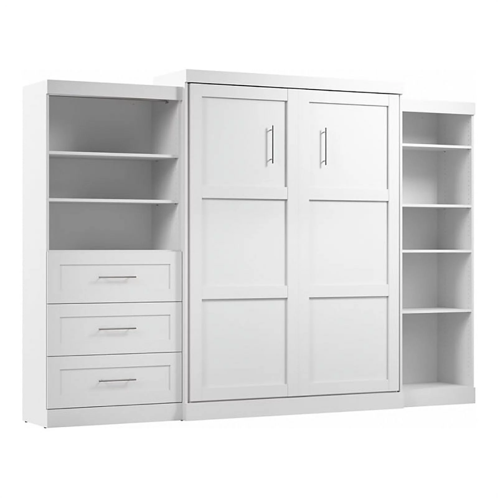 Pemberly Row Transitional Wood Queen Wall Bed w/ Storage in White