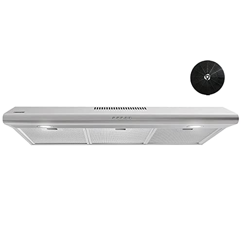 FIREGAS Under Cabinet Range Hood with Ducted/Ductless Convertible, Slim Kitchen Over Stove Vent, LED Light, 3 Speed Exhaust Fan