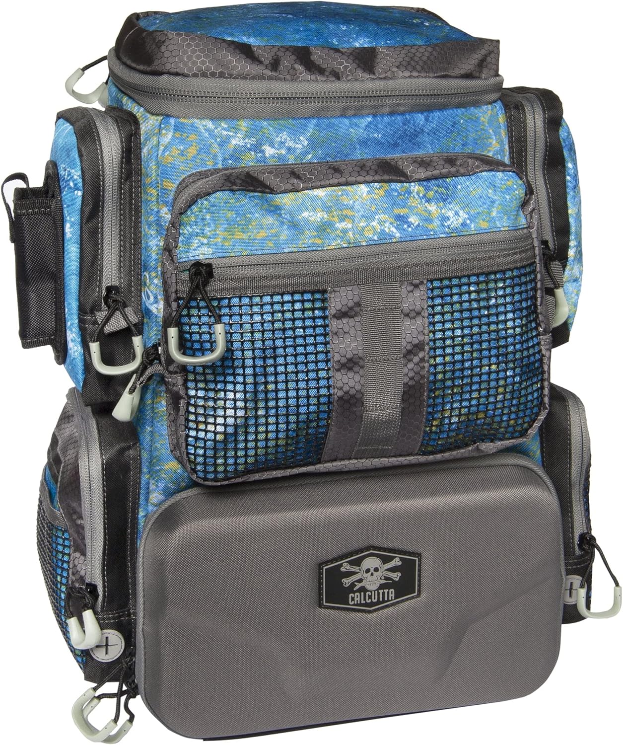 Calcutta Squall Tactical Tackle Backpack | Mossy Oak Shoreline Pattern | 3 3600 Tackle Trays | Durable Fishing Tackle Bag | Padded Backpack Straps |