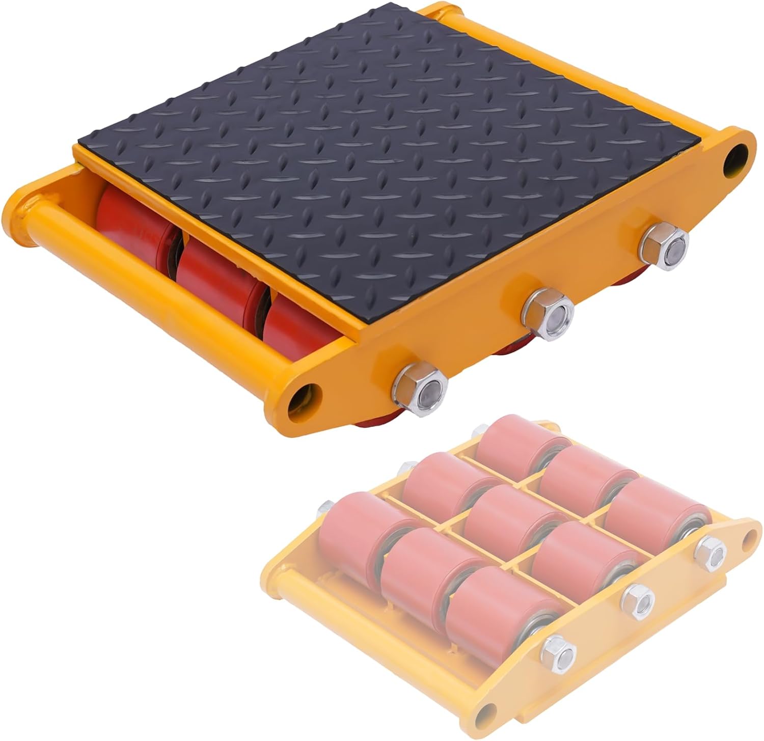 15T Industrial Machinery Mover 33000LBS Machinery Moving Machine Dolly Skate Heavy Duty Roller Mover Cargo Trolley with 9 Rollers & PU Wheels for