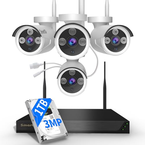 Wireless Security Camera System, 10CH 5MP NVR with 4 3MP Cameras, 1TB HDD, Night Vision, Motion Detection, Indoor/Outdoor Video Surveillance