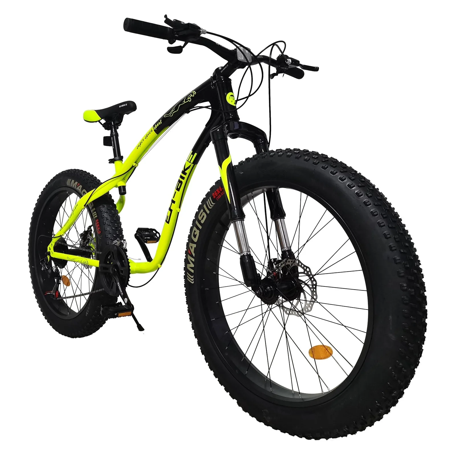 Mens Fat Tire Mountain Bike, 26-Inch Wheels, 4-Inch Wide Knobby Tires, 7-Speed, Steel Frame, Front and Rear Brakes 76.8x24.8x41.3in - Black