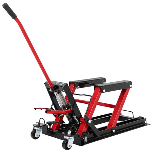 Hydraulic Motorcycle Lift Jack 1500Lb Capacity ATV Scissor Jack with 4.7-14.57in Height Adjustment, Non-Slip Platform & 360° Swivel Casters