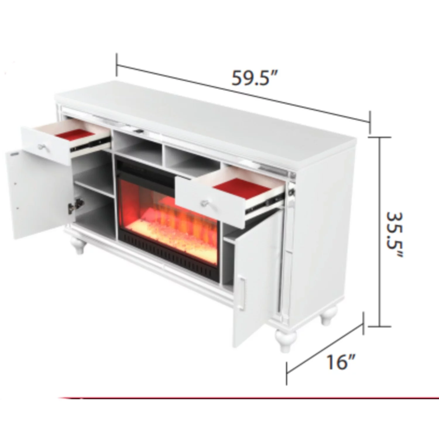 Sterling Solid Wood TV Stand With Electric Fireplace in White