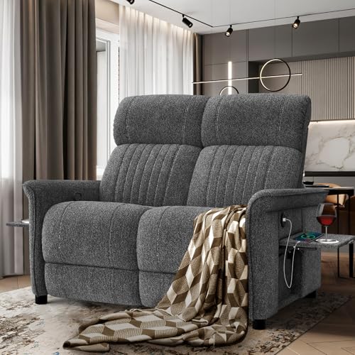 Loveseat Recliner Sofa with Console, RV Reclining Loveseat with Folding Side Table, Manual Love Seat Recliner Sofa with Bluetooth Speakers