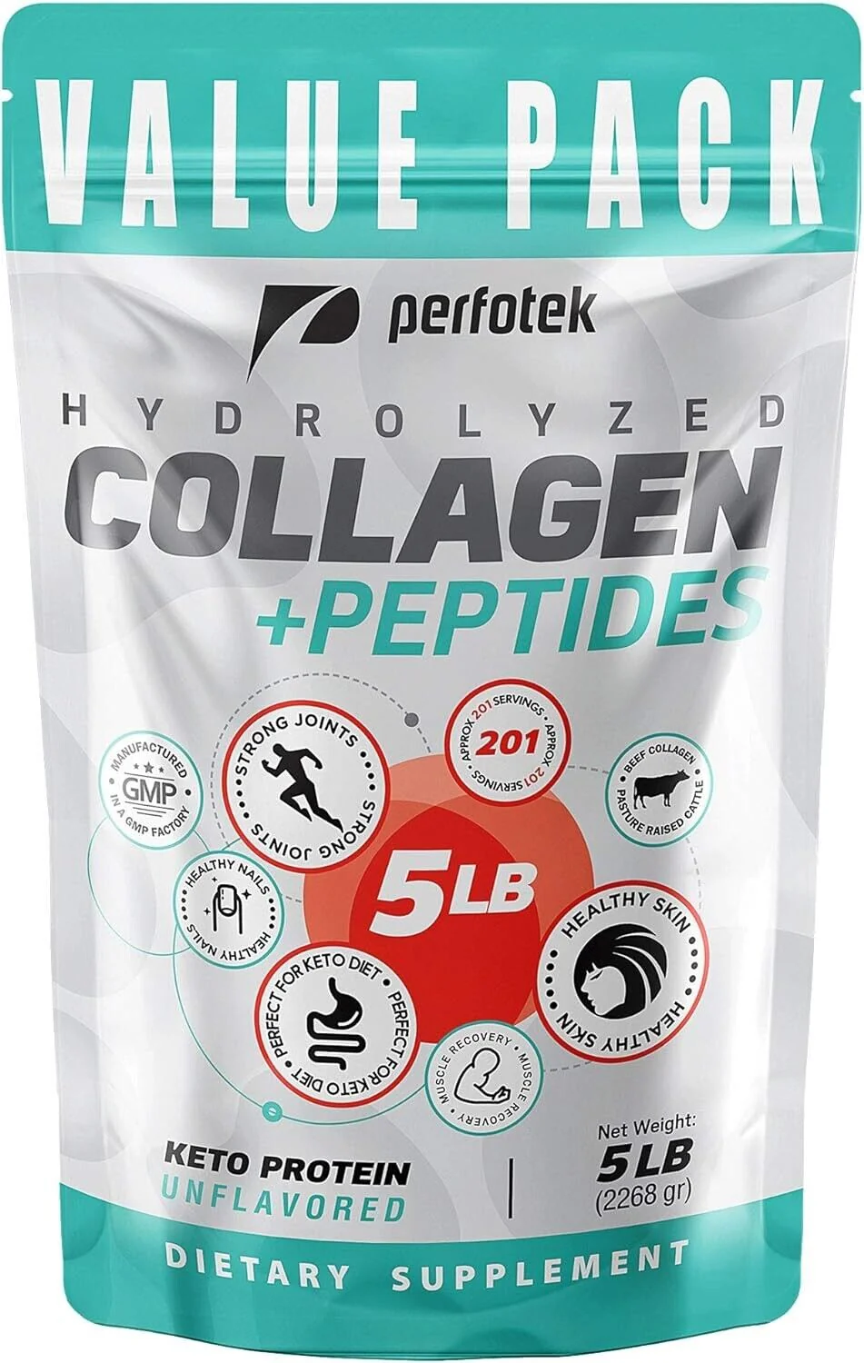 PERFOTEK Hydrolyzed Collagen Powder Pasture Raised Non-GMO Grass-Fed Unflavored 5 LB - Kansas Nuitrition - HNZSDS