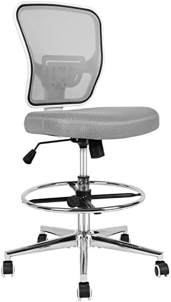 Drafting Chair  Tall Office Chair for Standing Desk  Drafting Stool with Lumbar Support  Adjustable Height and Foot Ring  Grey