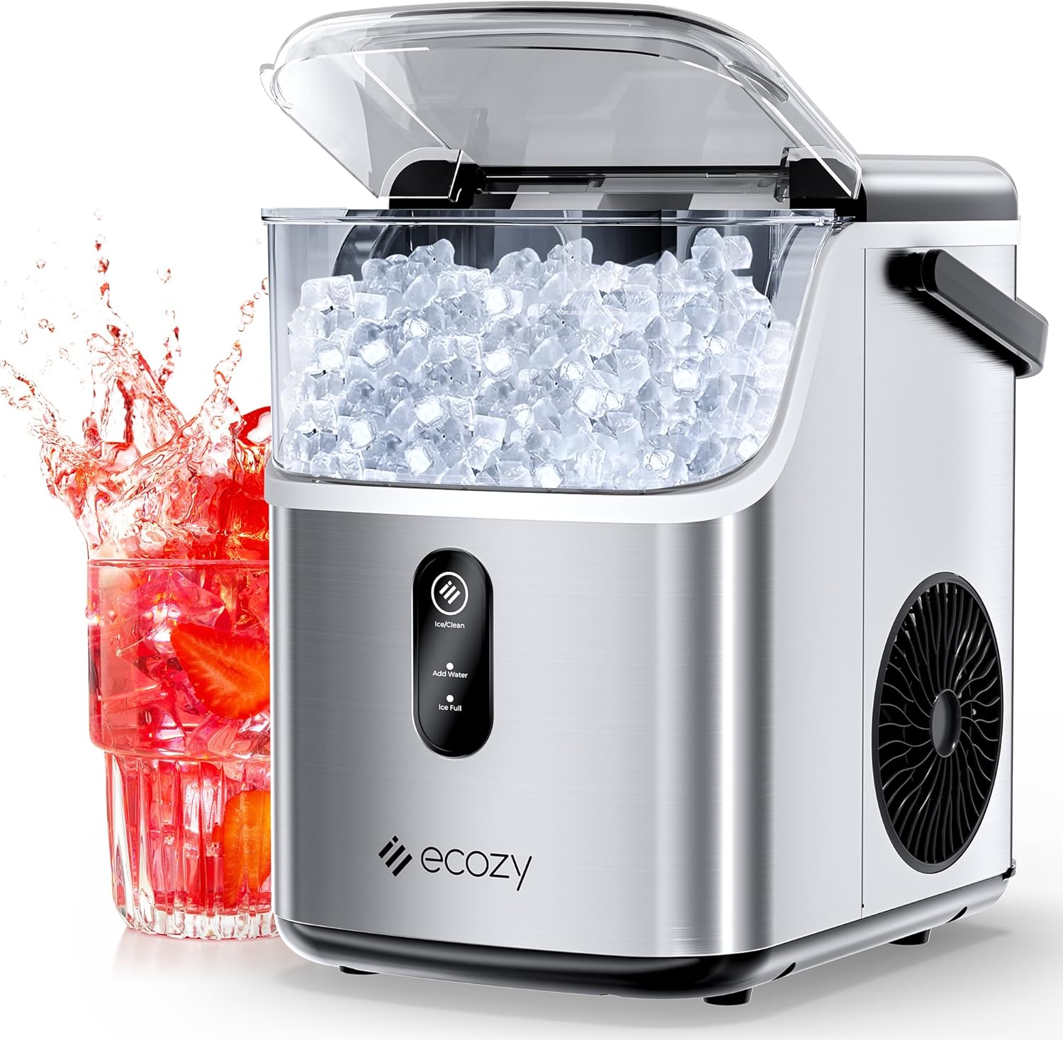 ecozy Nugget Ice Maker Countertop, Ice Maker with 33 lbs/24H, Crushed Pellet Ice Cubes, One-Click Operation Ice Machine with Self-Cleaning