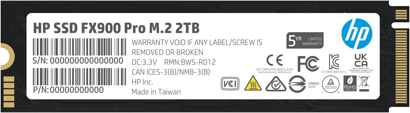 HP FX900 Pro 2TB NVMe GEN4 Gaming SSD - PCIe 16 Gb/s, M.2 2280 3D TLC NAND Internal Solid State Drive Up to 7400 MB/s with RAM Cache - 4A3U1AA#ABB