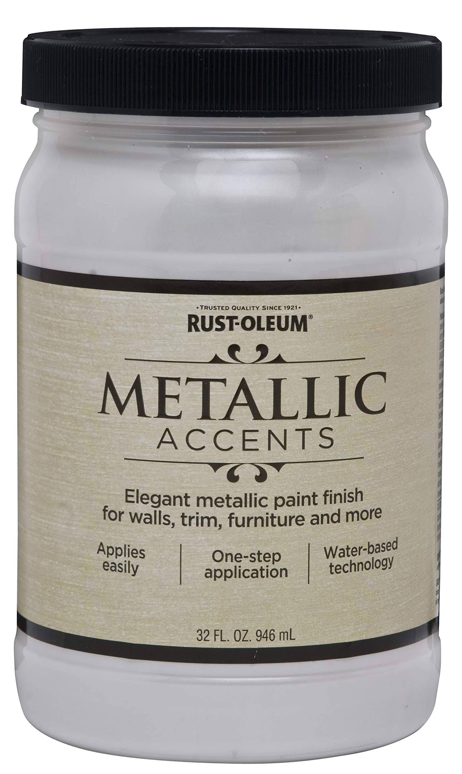 Rust-Oleum Metallic Accents 253611 Decorative 32-Ounce Quart Water Based One Part Metallic Finish Paint, White Pearl