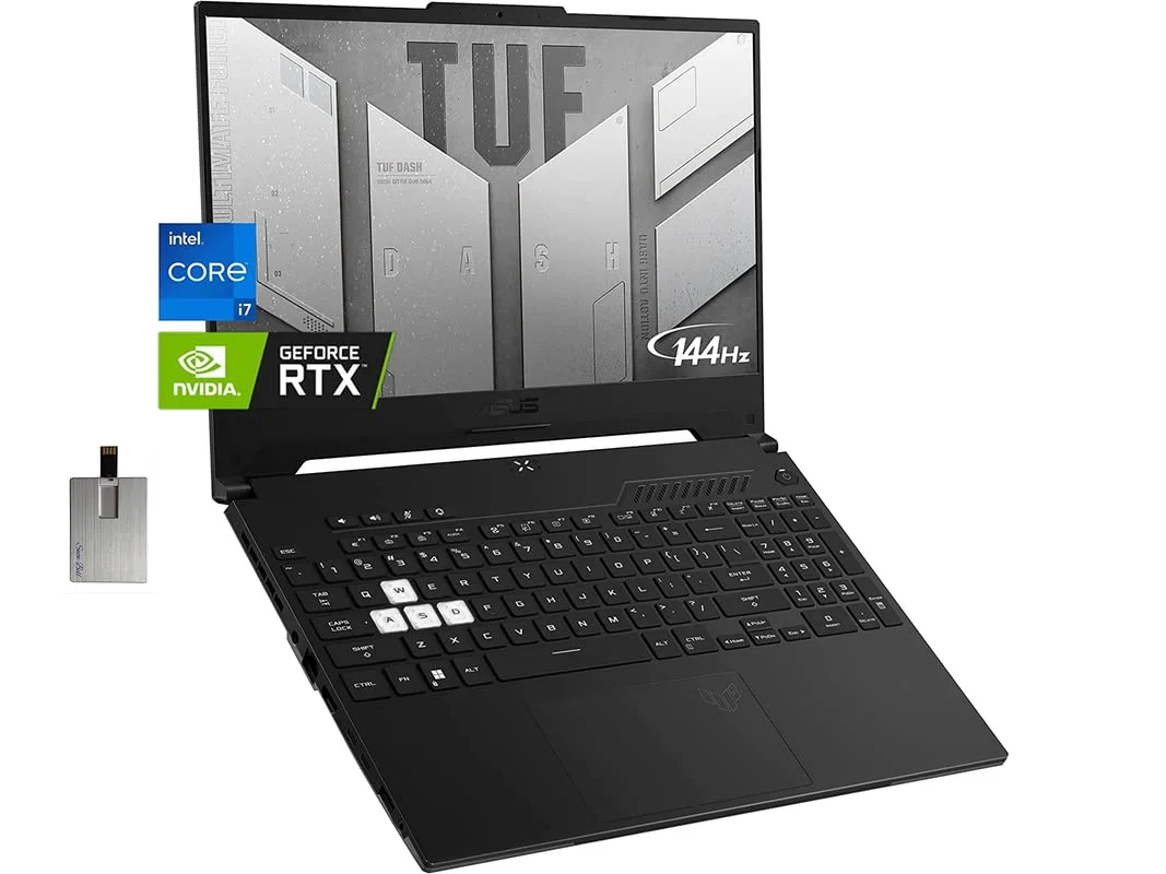 Asus 2022 TUF Dash 15.6'' 144Hz Gaming Laptop, Intel 12th Core i7-12650H, 32GB DDR5 RAM, 1TB PCIe SSD, NVIDIA GeForce RTX 3070 Graphics 8GB