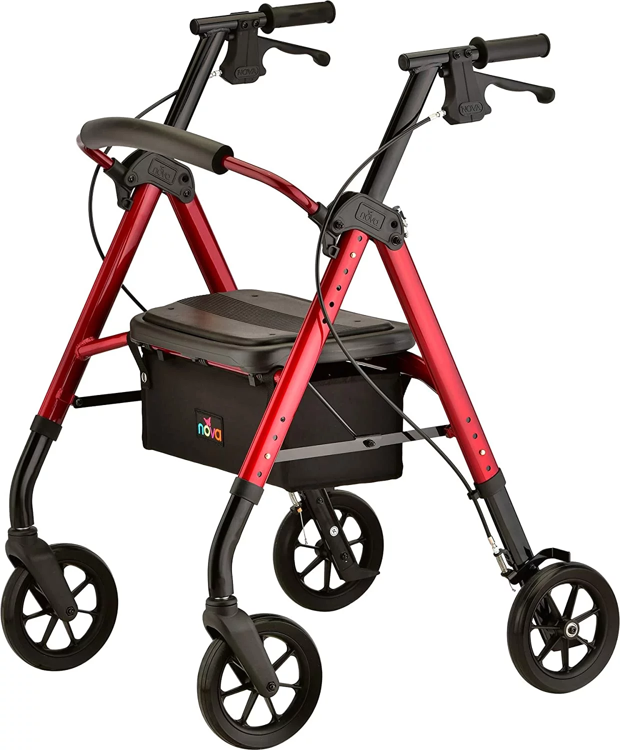 NOVA Medical Products Star DX Heavy Duty Bariatric Rollator Walker with Extra Wide Padded Seat, 8” Wheels, Fold Lock Feature