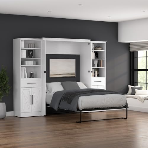Bestar Key West Full Murphy Bed and Closet Organizers with Doors and Drawers (113W) Space-Saving Sleeping Arrangement for Multipurpose Area, Bedroom